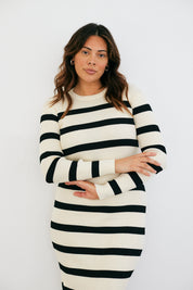 Rib Knit Stripe Long Sleeve Midaxi Dress