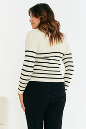 Rib Knit Stripe Scoop Neck Long Sleeve Top