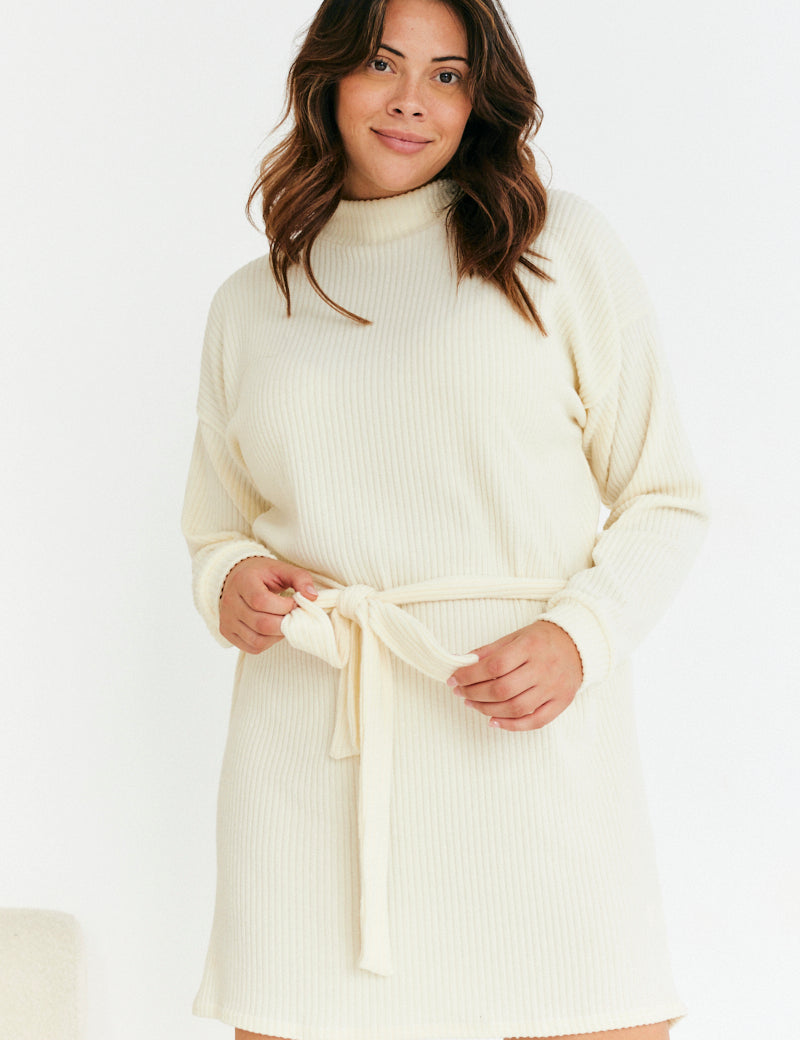 BRUSHED RIB LOOSE BELTED DRESS