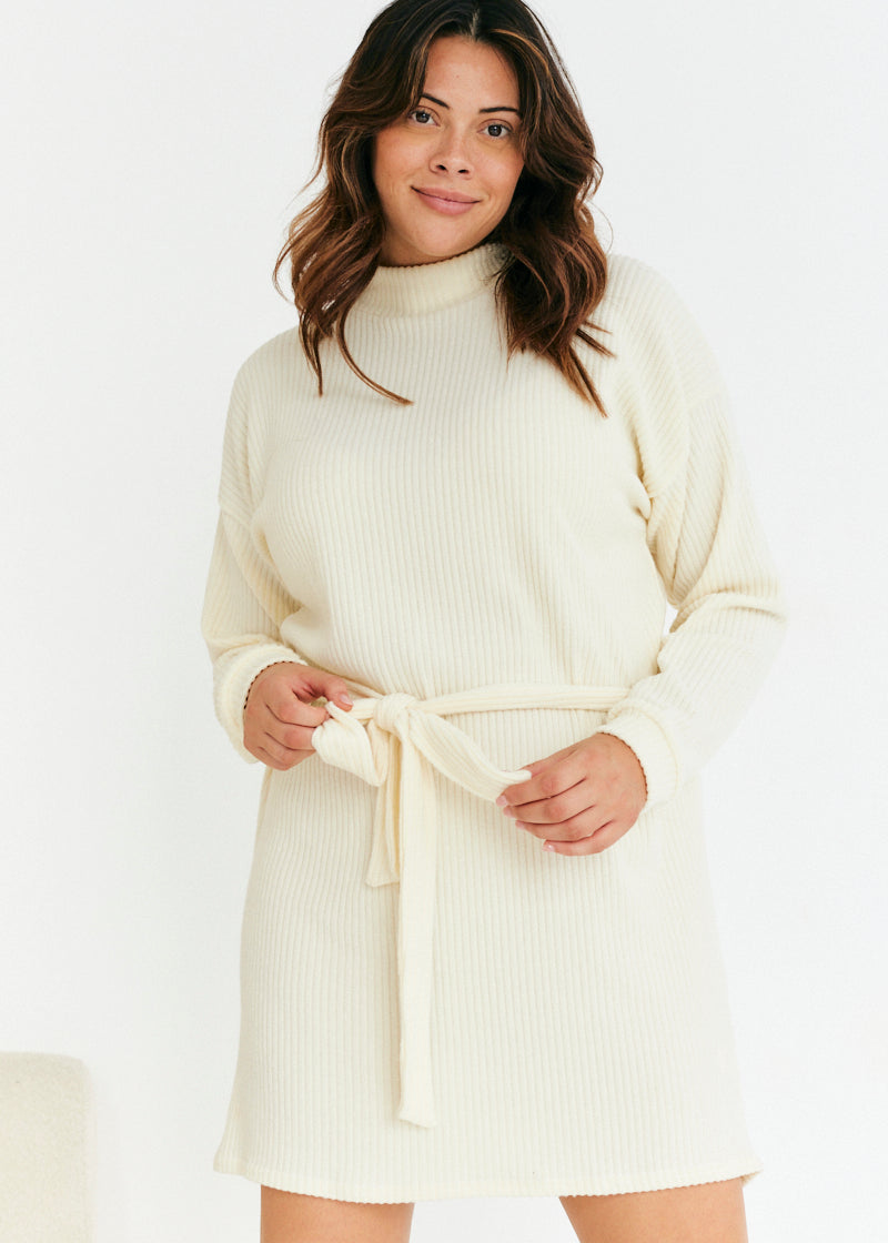BRUSHED RIB LOOSE BELTED DRESS