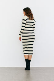 Rib Knit Stripe Long Sleeve Midaxi Dress