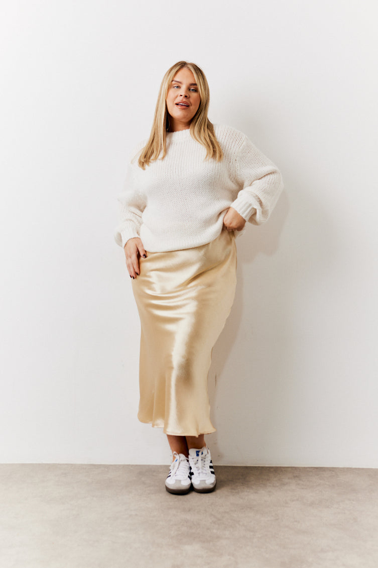 And The Why Solid Satin Midi Skirt