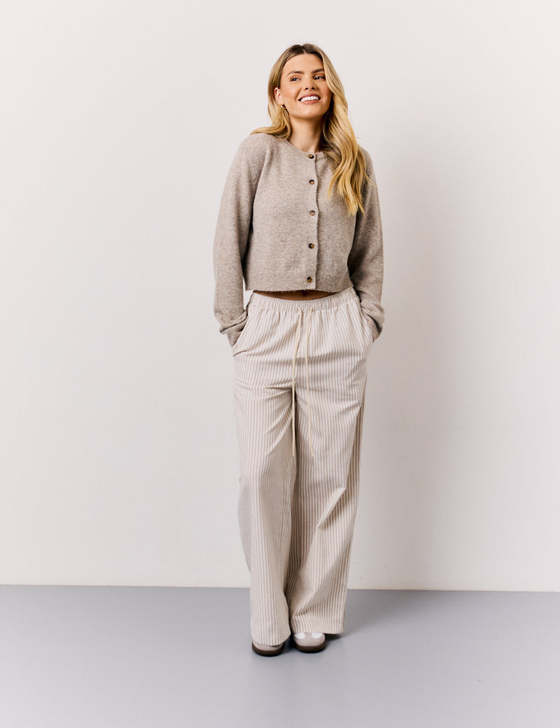 Stone Linen Look Stripe Trouser