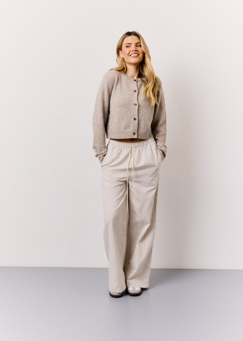 Stone Linen Look Stripe Trouser