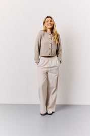 Stone Linen Look Stripe Trouser