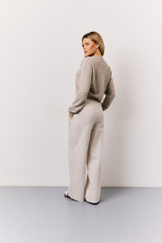 Stone Linen Look Stripe Trouser