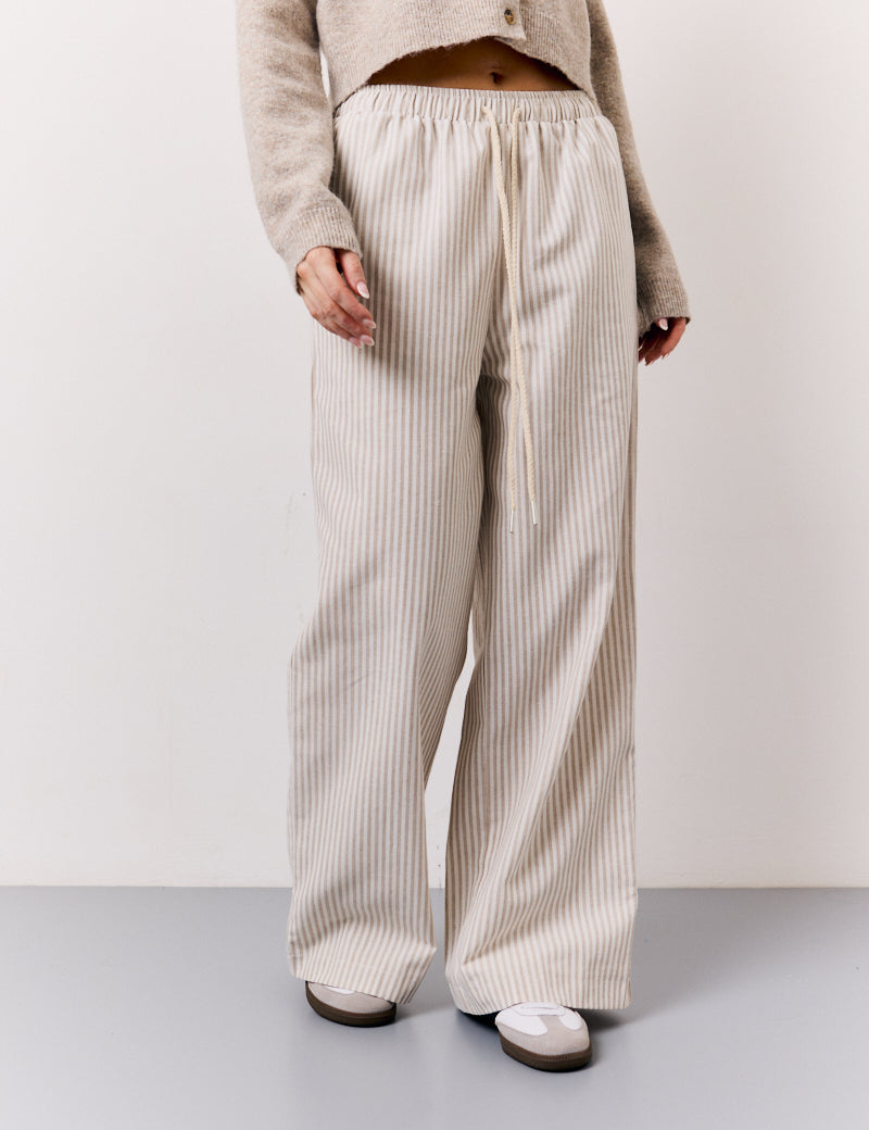 Stone Linen Look Stripe Trouser