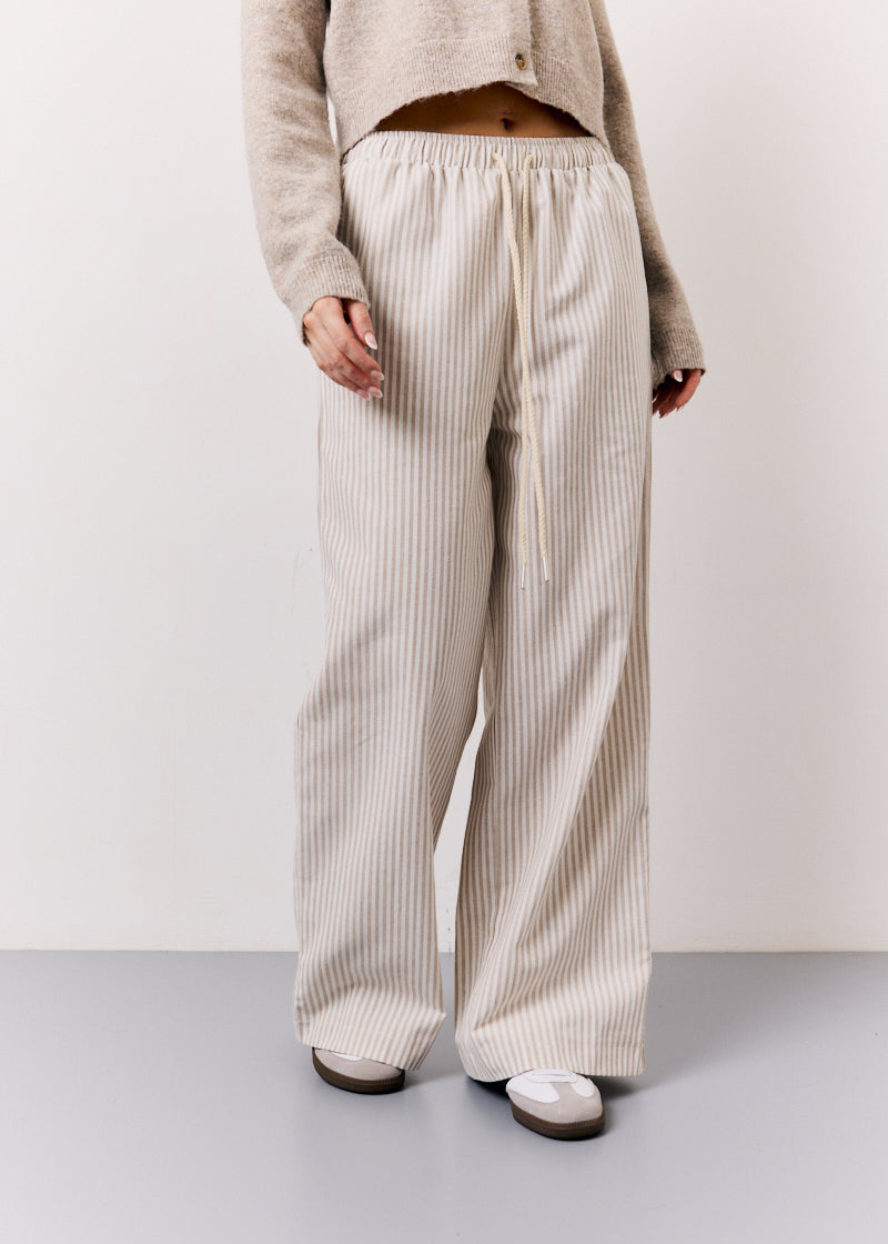 Stone Linen Look Stripe Trouser