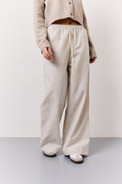 Stone Linen Look Stripe Trouser