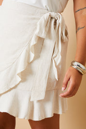 Frill Hem Wrap Tie Mini Skirt