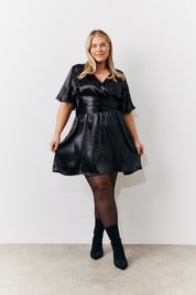 Liquid Satin Wrap Front Detail Mini Dress