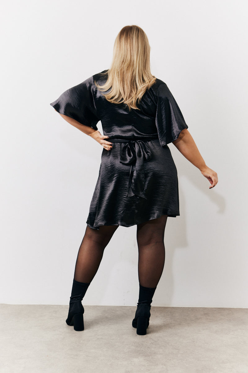 Liquid Satin Wrap Front Detail Mini Dress