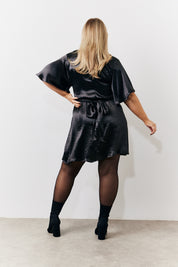 Liquid Satin Wrap Front Detail Mini Dress