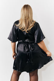 Liquid Satin Wrap Front Detail Mini Dress