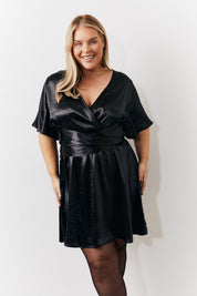 Liquid Satin Wrap Front Detail Mini Dress
