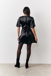 Liquid Satin Wrap Front Detail Mini Dress