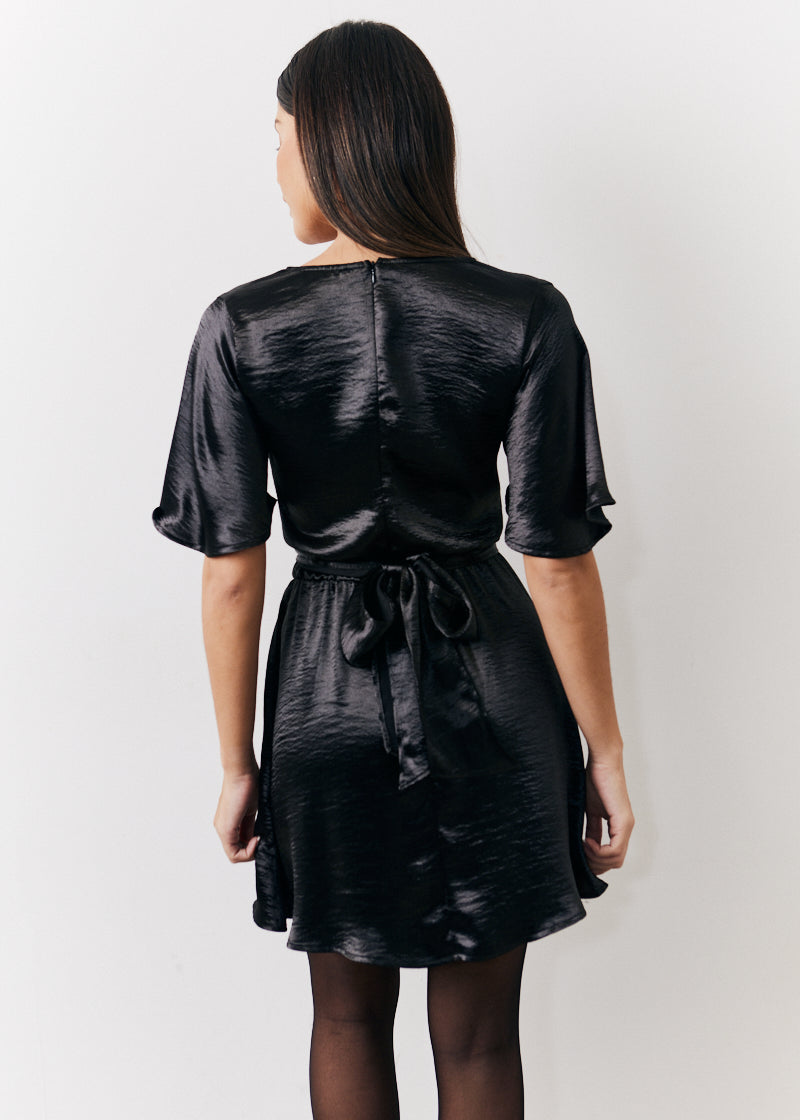 Liquid Satin Wrap Front Detail Mini Dress