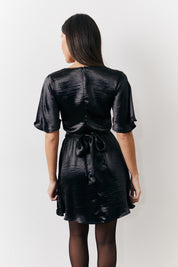 Liquid Satin Wrap Front Detail Mini Dress