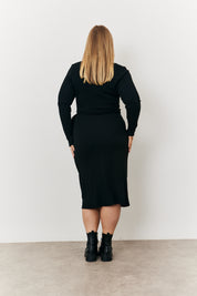Scoop Neck Ribbed Long Sleeve Bodycon Dress With Belt Detail