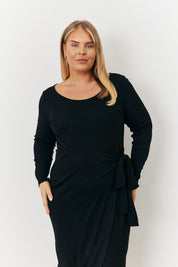 Scoop Neck Ribbed Long Sleeve Bodycon Dress With Belt Detail
