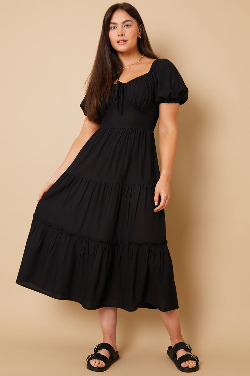 chinese dress ladies Royal Toscana Linen Dress in Black main image 1
