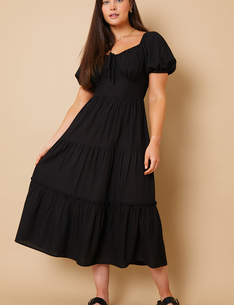 Milkmaid Tierred Linen Midi Dress