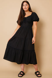 Milkmaid Tierred Linen Midi Dress