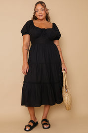 Milkmaid Tierred Linen Midi Dress