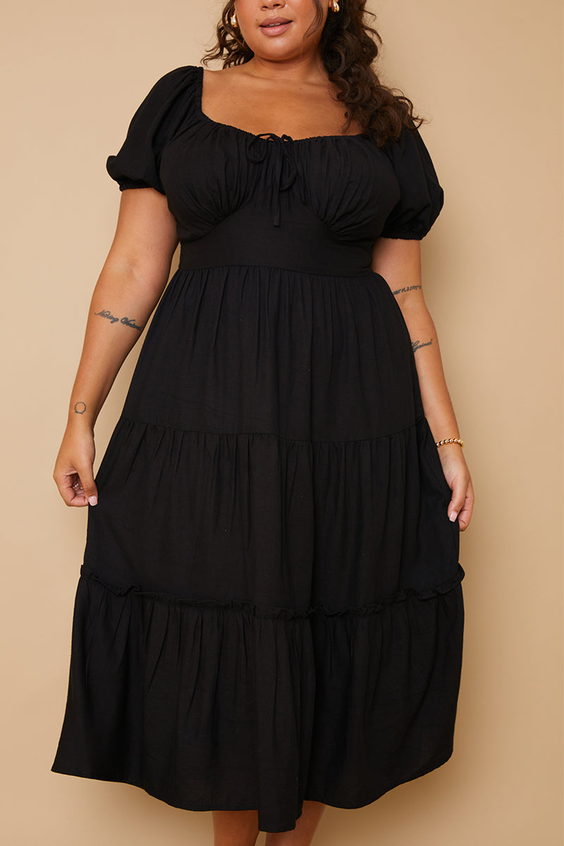 Milkmaid Tierred Linen Midi Dress