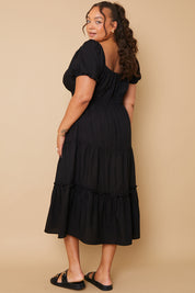 Milkmaid Tierred Linen Midi Dress