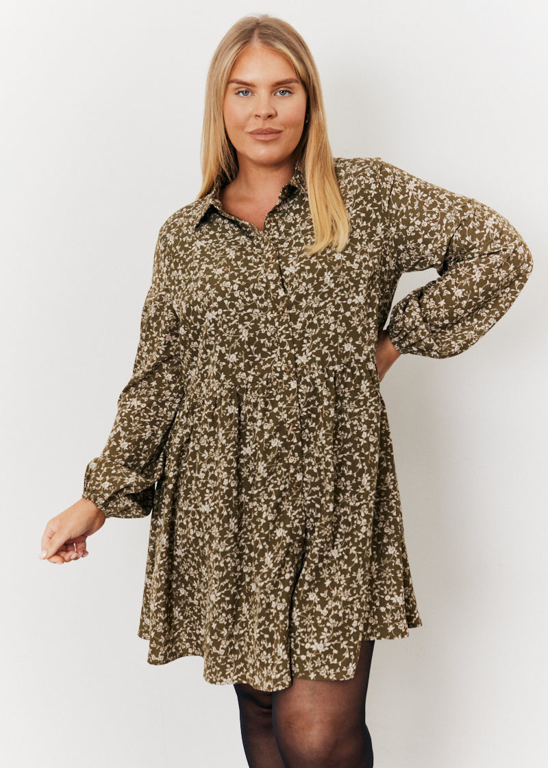 Floral Print Button Through Tiered Smock Dress