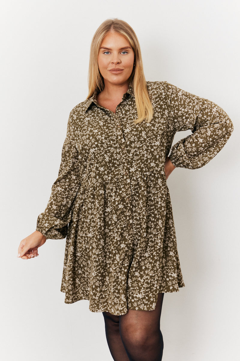 Floral Print Button Through Tiered Smock Dress