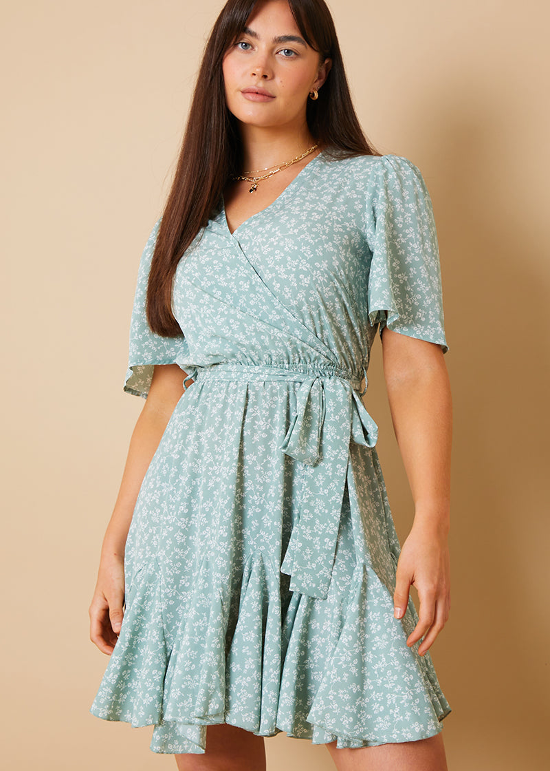 Floral Wrap Godet Mini Dress