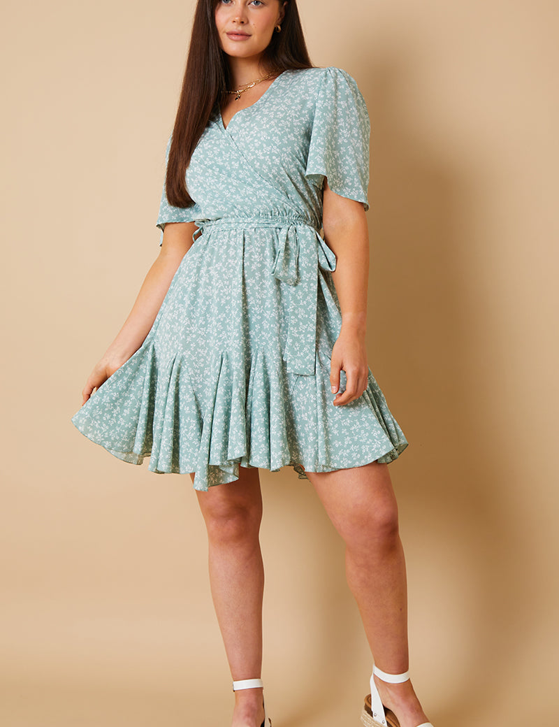 Floral Wrap Godet Mini Dress