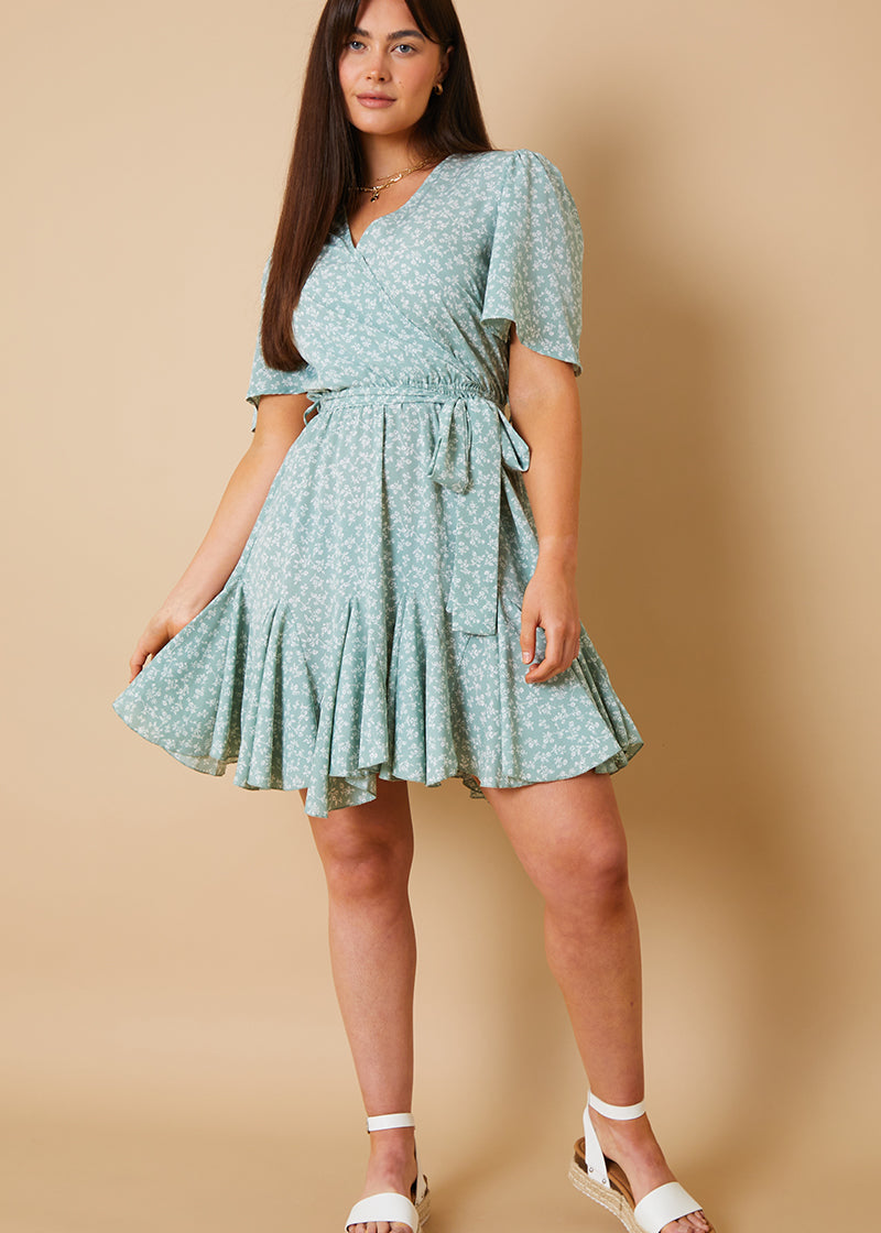 Floral Wrap Godet Mini Dress