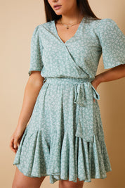 Floral Wrap Godet Mini Dress
