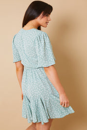 Floral Wrap Godet Mini Dress