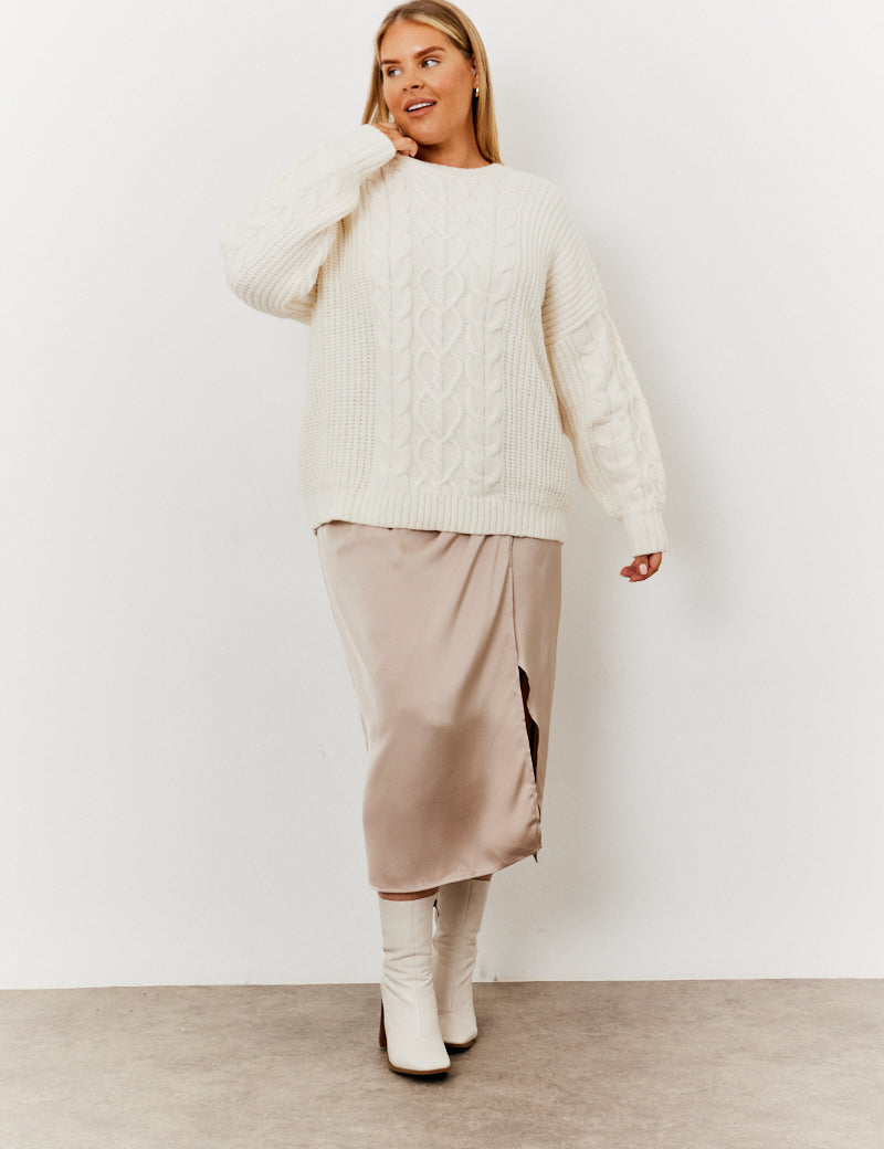 Cable Knit Detail Crew Neck Knit Jumper