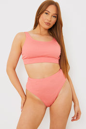 Control Crinkle High Waisted High Leg Bikni Bottoms