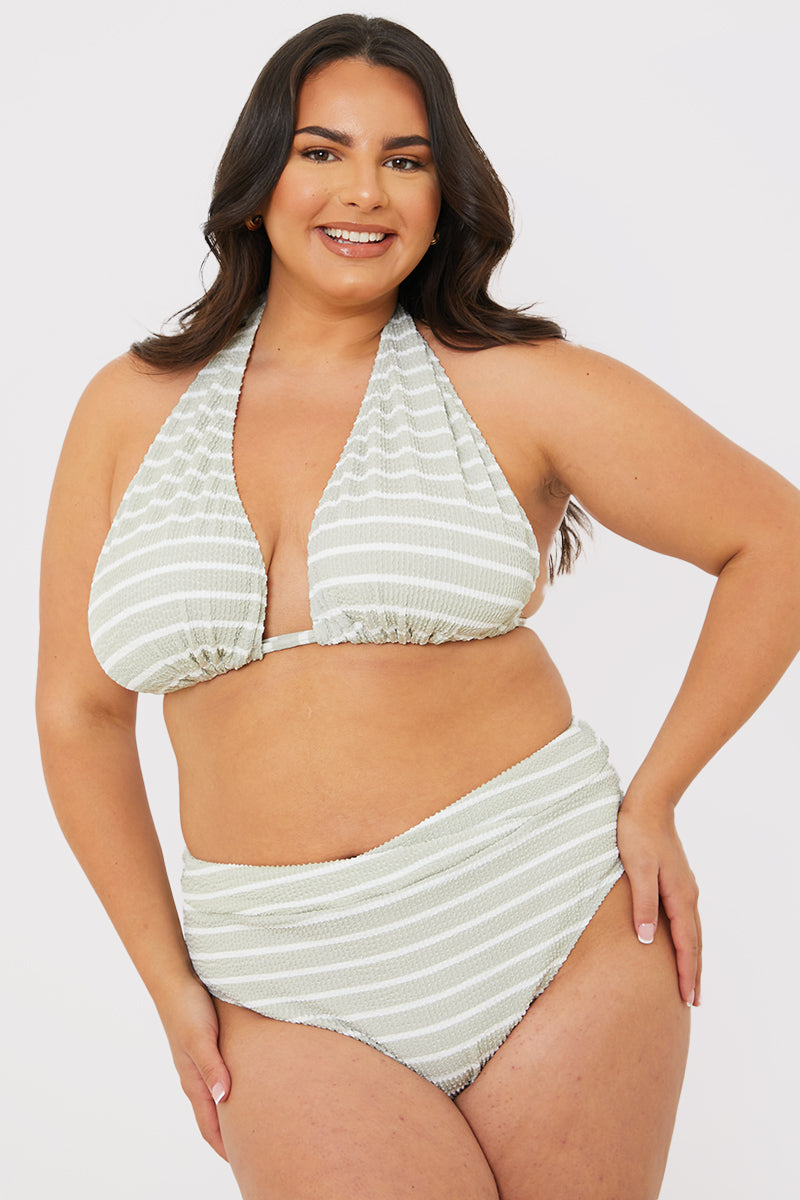 Stripe Fuller Support Halter Neck Bikini Top