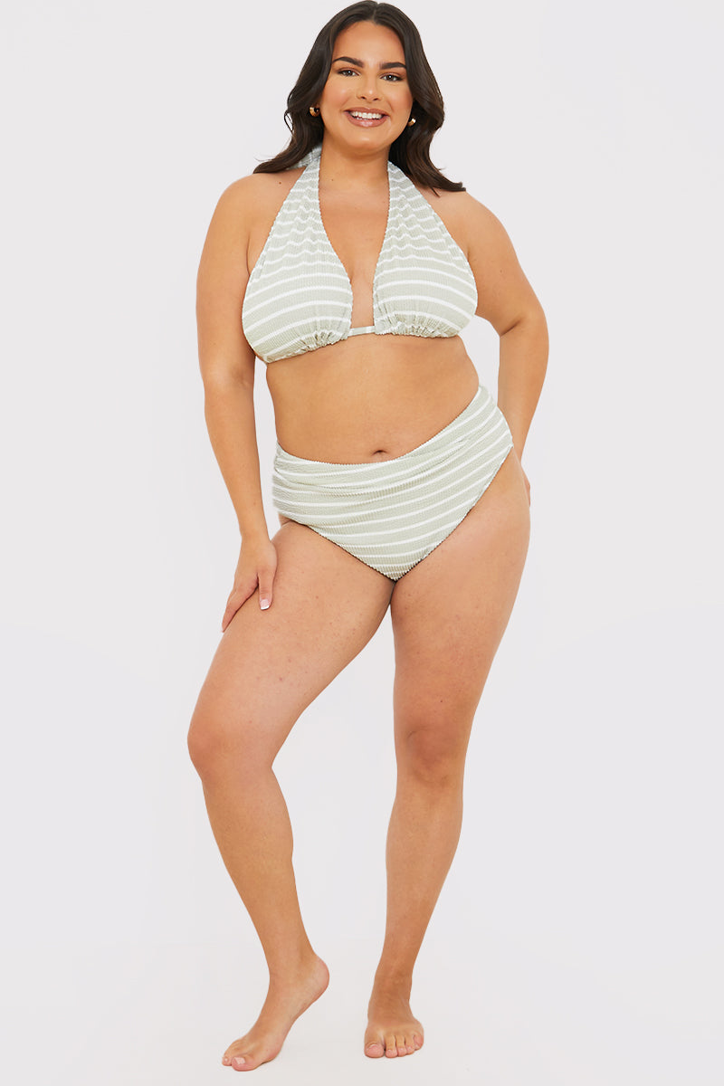 Stripe Fuller Support Halter Neck Bikini Top