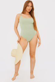 Control Rib Fuller Support Ring Trim Sqaure Neck Swimsuit