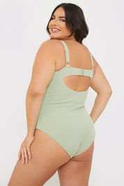 Control Rib Fuller Support Ring Trim Sqaure Neck Swimsuit