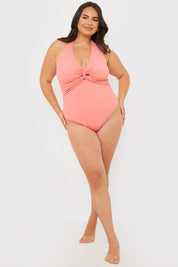Control Fuller Support Crinkle Halter Twist Front Swimsuit