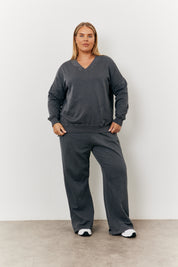 V Neck Split Hem Sweat