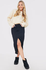 Split Hem Denim Midi Skirt