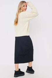 Split Hem Denim Midi Skirt