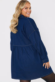 Dark Wash Denim Mini Smock Shirt Dress