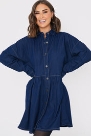 Dark Wash Denim Mini Smock Shirt Dress