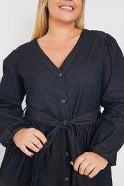Denim Button Through Smock Dress